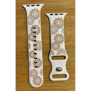 NEW Floral Engraved Silicone Band in White &‎ Pink, Apple Watch 38mm/40mm/41mm